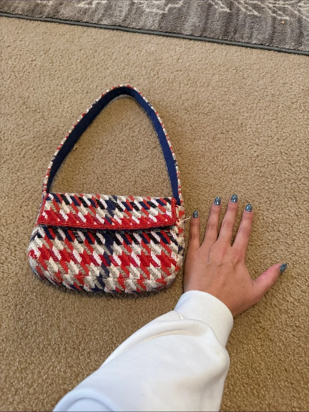 Anthropologie Tweed Beaded Mini Shoulder Bag